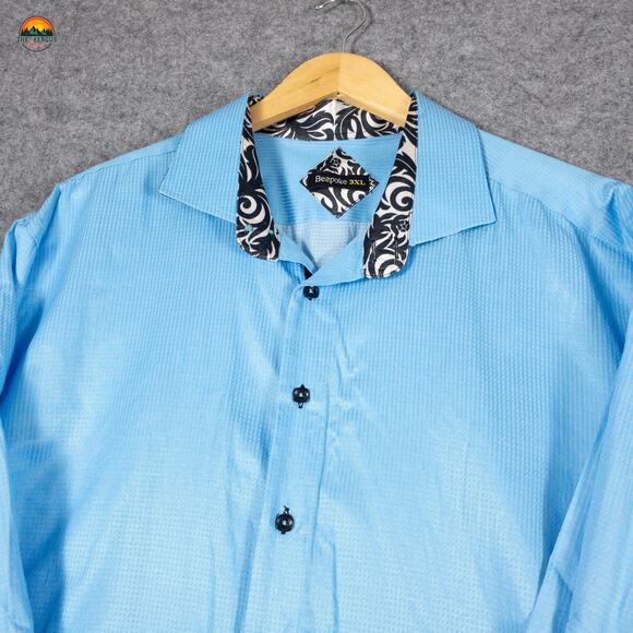 Bespoke Button-Up Shirt Blue Cotton Long Sleeve Collared Men's Size 3XL - Picture 4 of 11